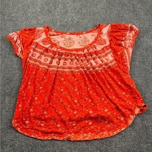 FREE PEOPLE Women’s Paisley orange/red puff sleeves top fruit punch size: XS